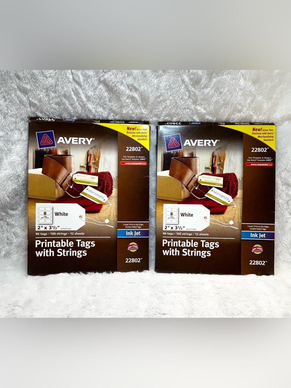 LOT of 2 Avery 22802 White Printable Tags W/Strings 2" X 3 1/2" Inkjet 192 TOTAL